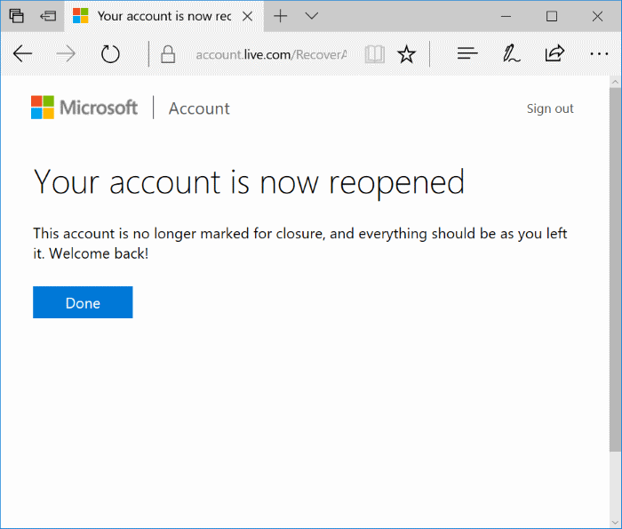 reopen closed Microsoft Account
